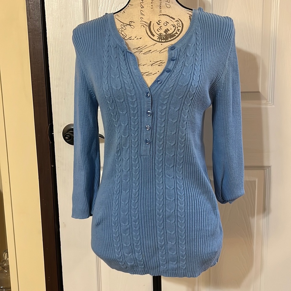 3/4 sleeve button front sweater